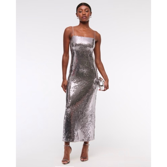 Abercrombie Straight Neck Sequin Midi Dress, size L - Picture 3 of 8